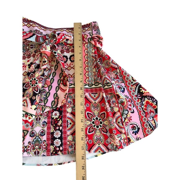 Alice + Olivia Helina Patchwork Floral Mini Skirt Multicolor Front Tie Size 4 - Picture 6 of 14